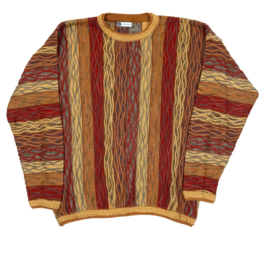 Vintage 90s 3D Textured Knit Bachrach Sweater XL 25.5x29 Multi-Color Streetwear
